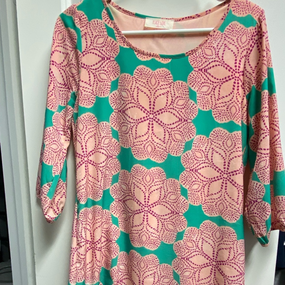 Floral pink & teal long-sleeve dress